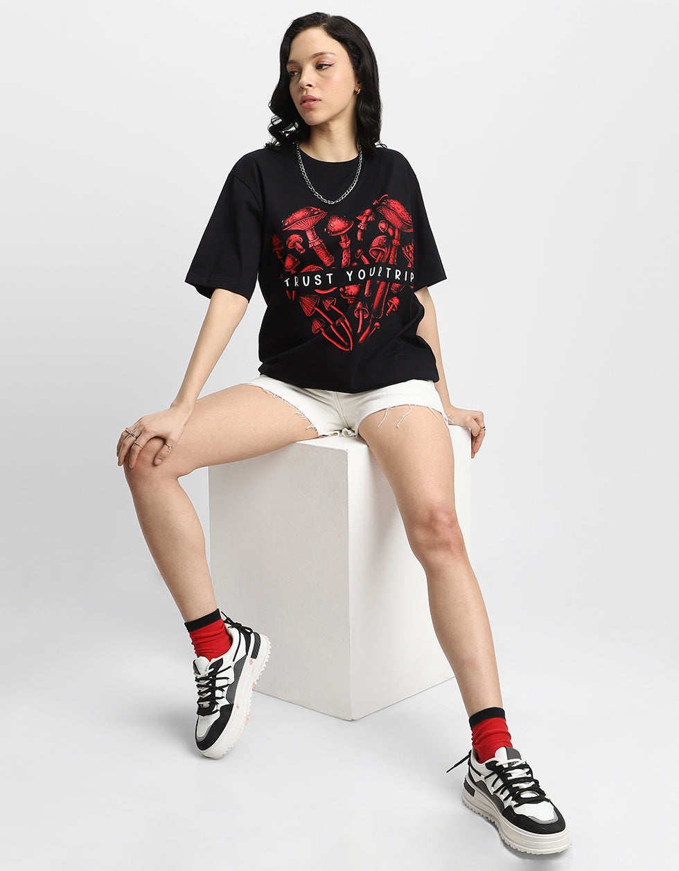 Trust Your Trip Black Oversized Graphic T-Shirt