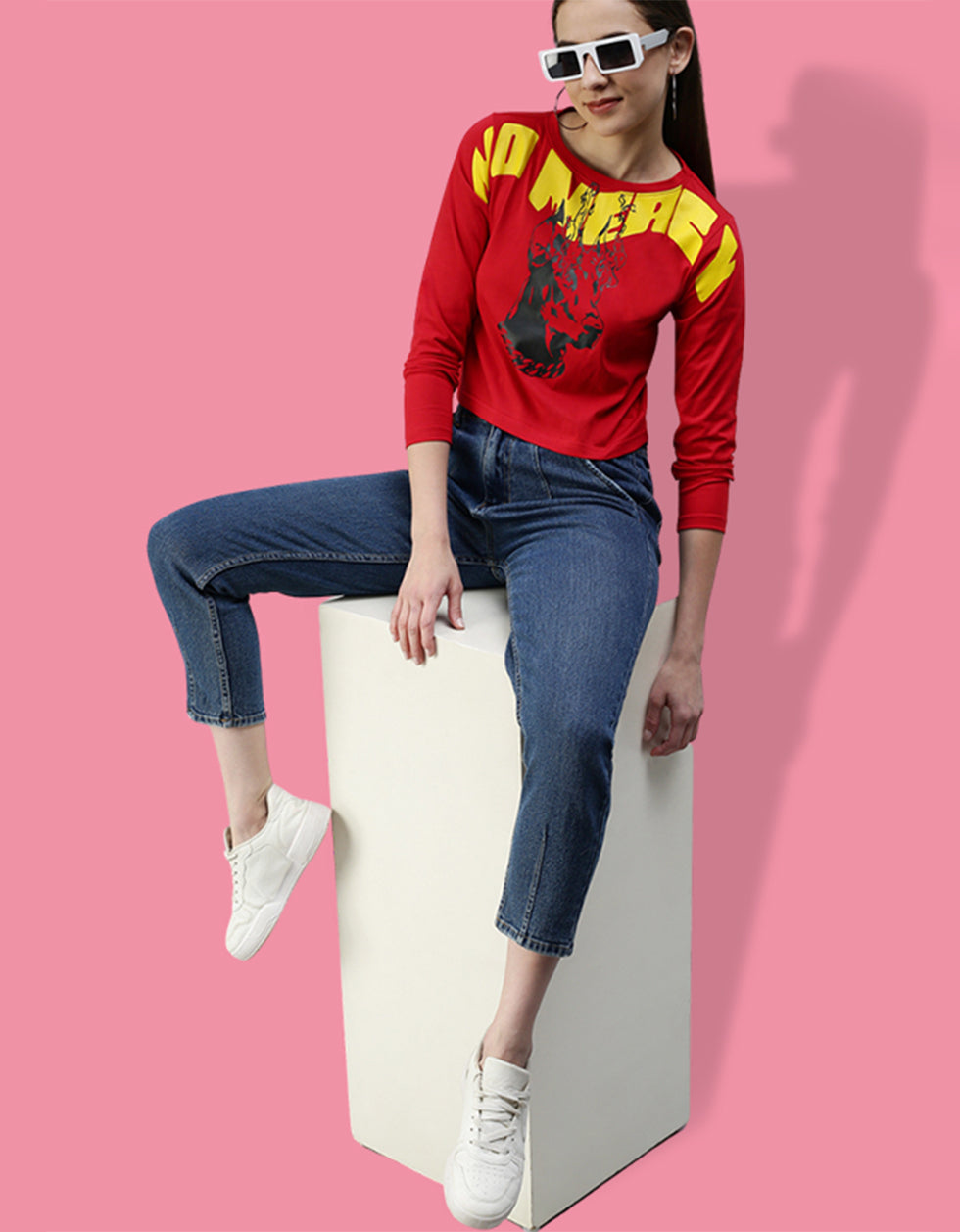 No Mercy Red Graphic Printed Crop-Top