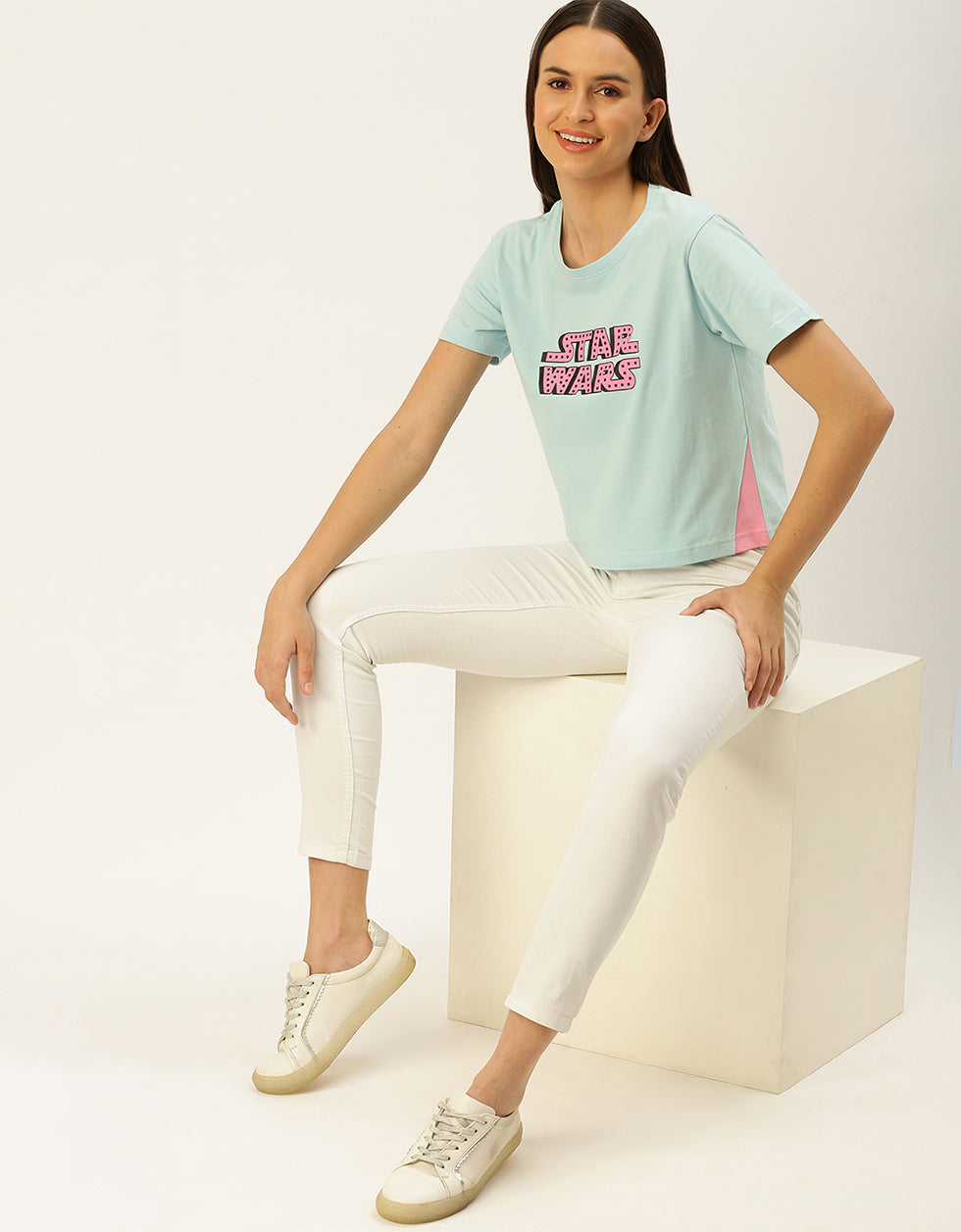 STAR WARS Blue Typography Printed Crop-Top
