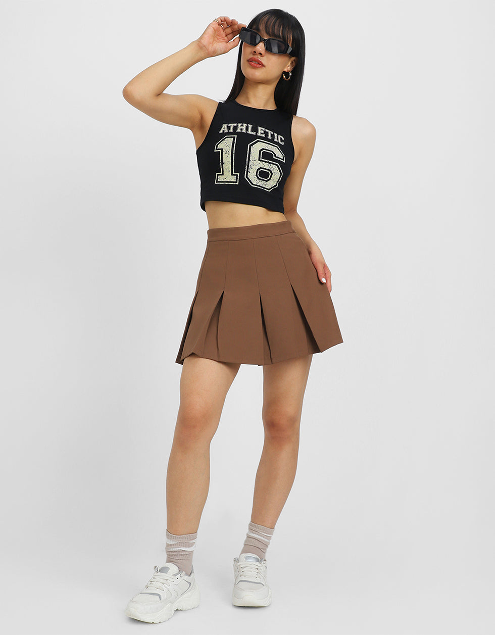 Black Graphic Printed Square Neck Cropped Tank Top