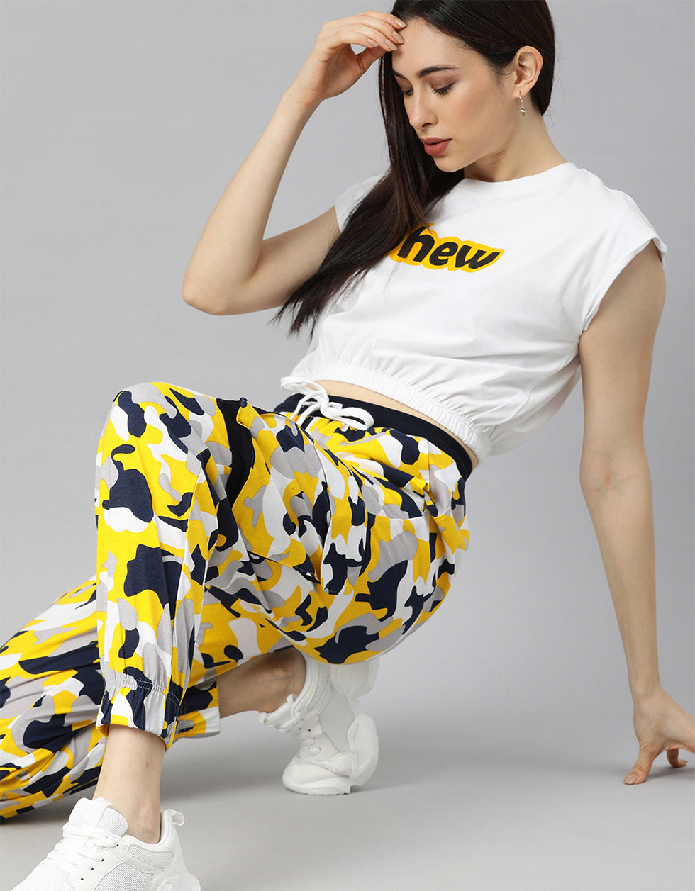 Phew White Graphic Printed Crop-Top