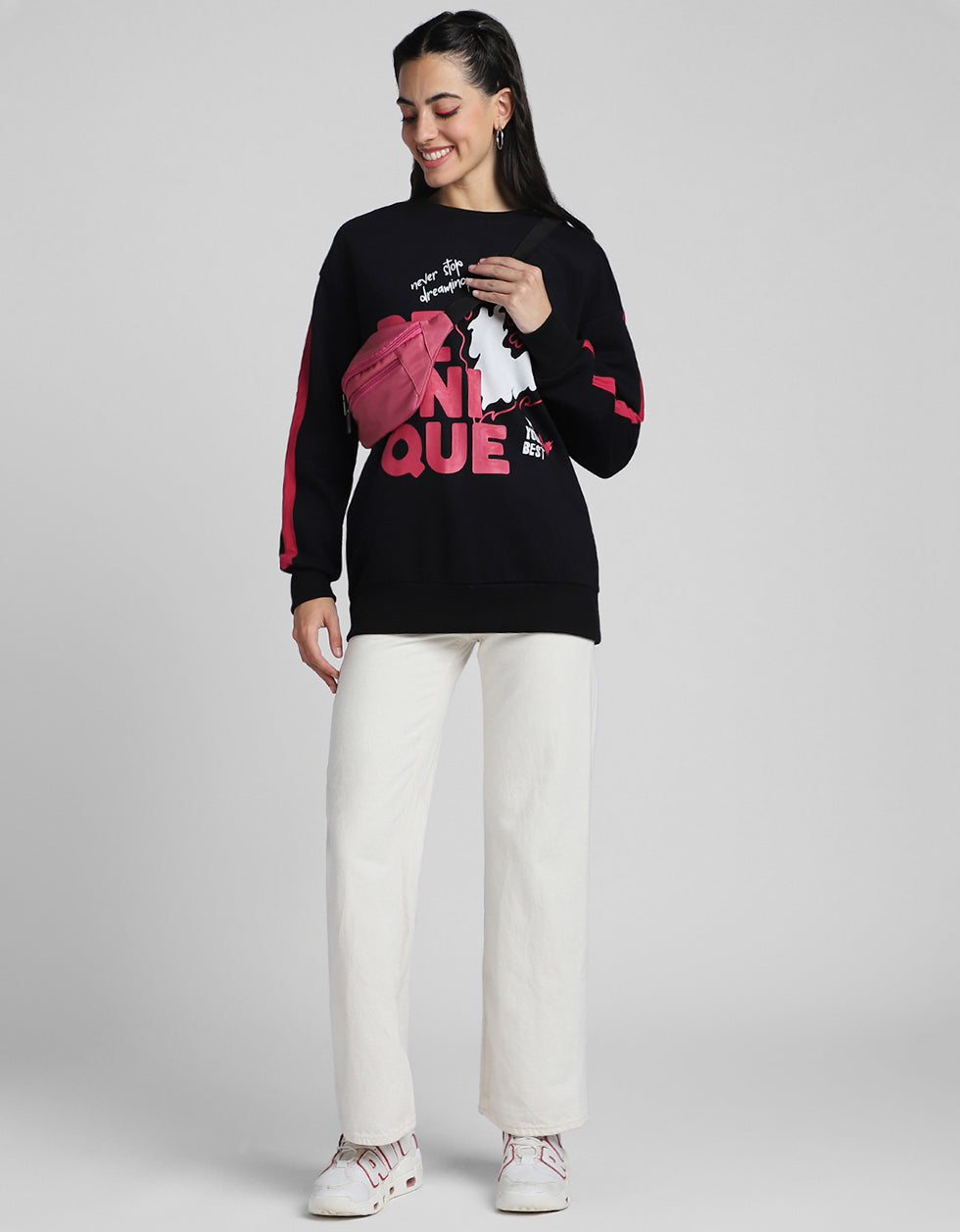 Be Unique Graphic Printed Regular Fit Black Sweatshirt