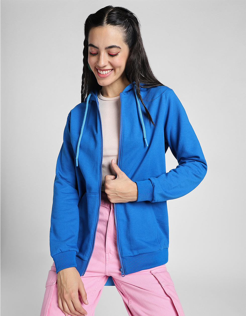 Plain Regular Fit Blue Zipper Jacket