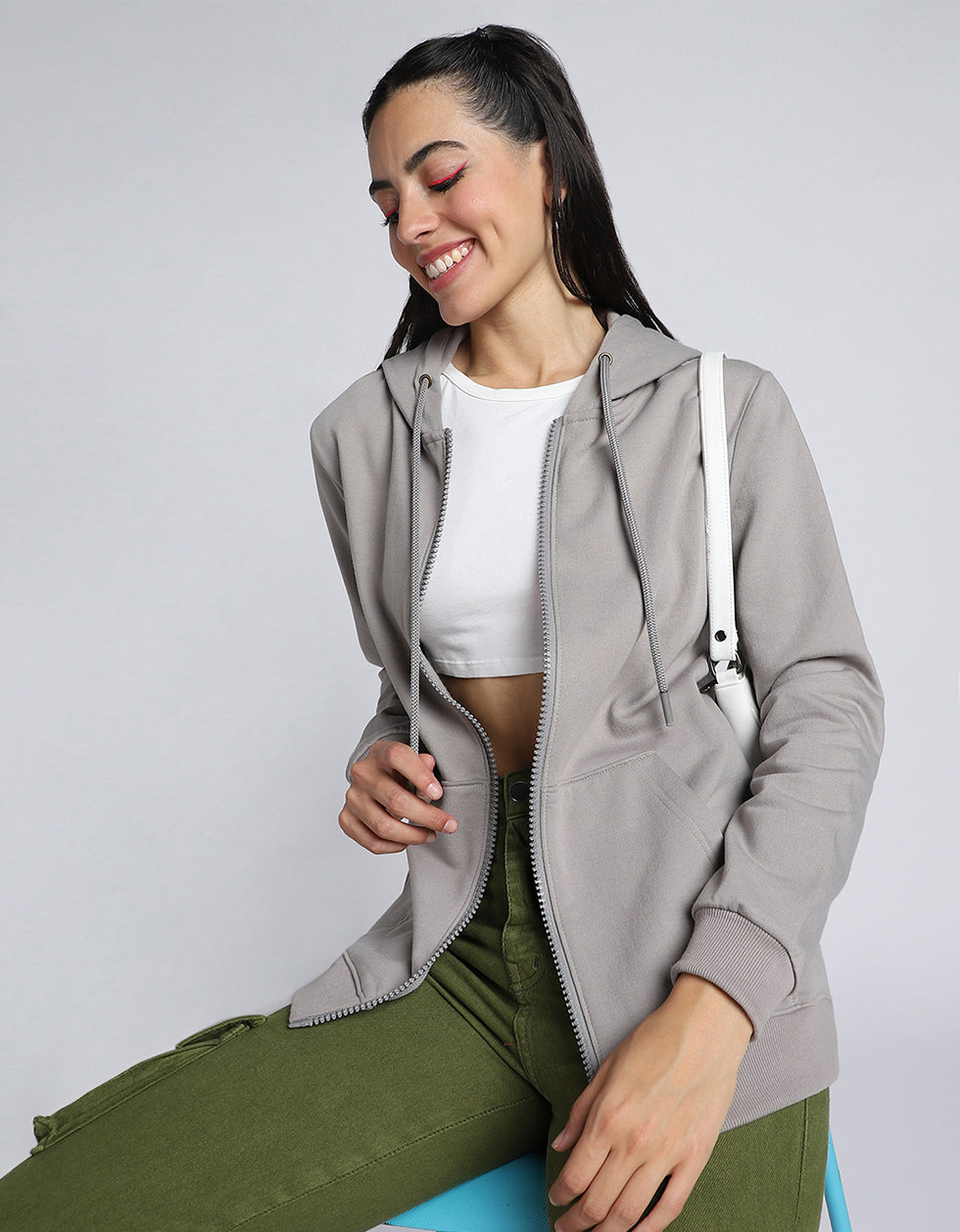 Plain Hooded Regular Fit Grey Zipper Jacket