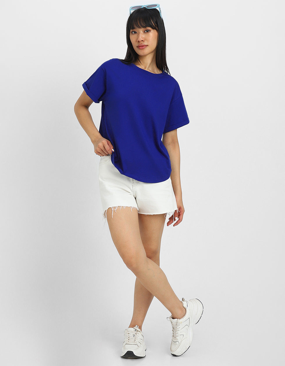 Blue Plain Boyfriend Fit T-Shirt