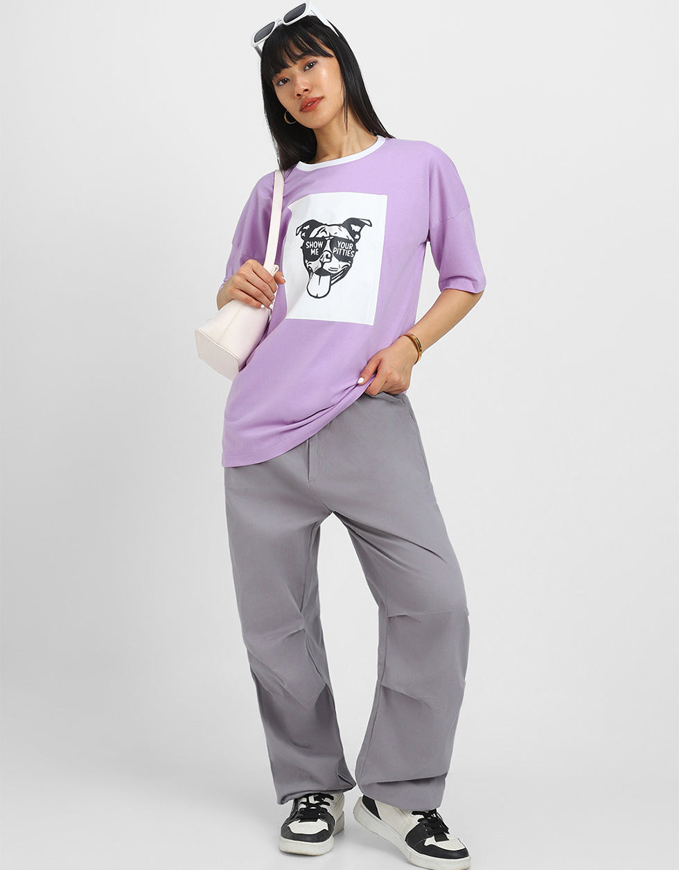 Show Me Patties Lilac Oversized Fit Graphic T-Shirt