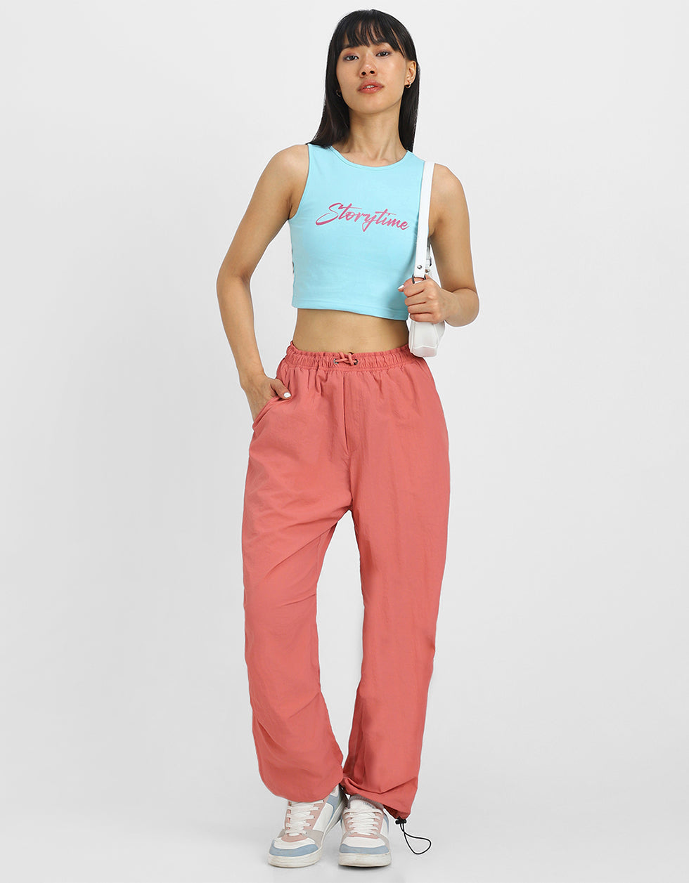 Blue Graphic Printed Round Neck Cropped Tank Top