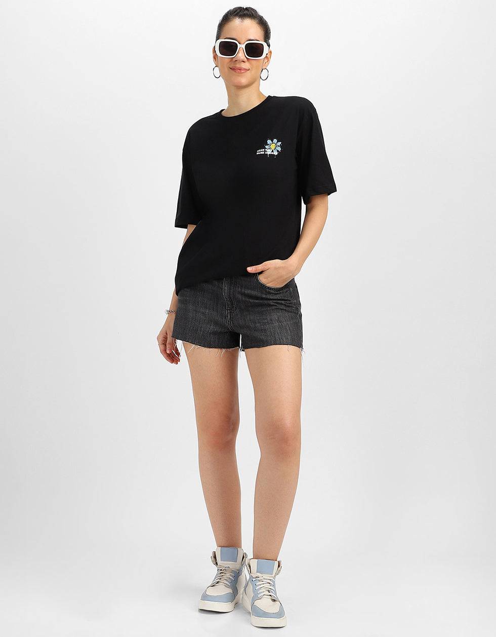 Energy Graphic Printed Black Oversized T-Shirt