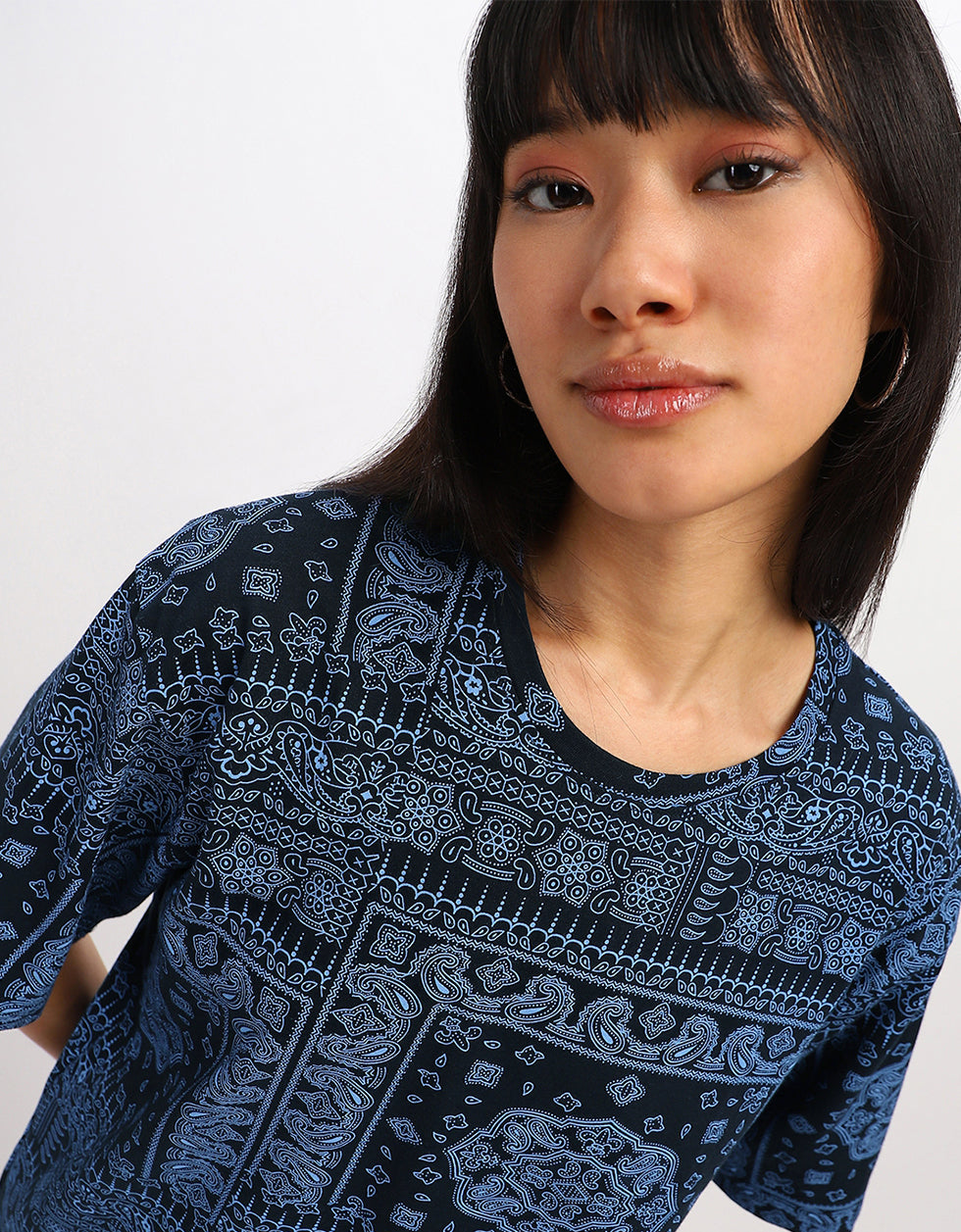 Paisley Printed Navy Oversized T-shirt