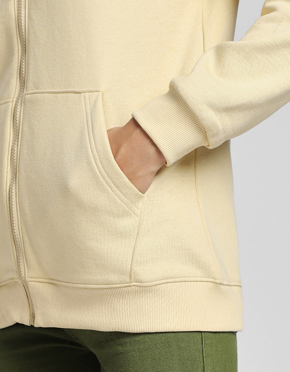 Plain Hooded Regular Fit Beige Zipper Jacket