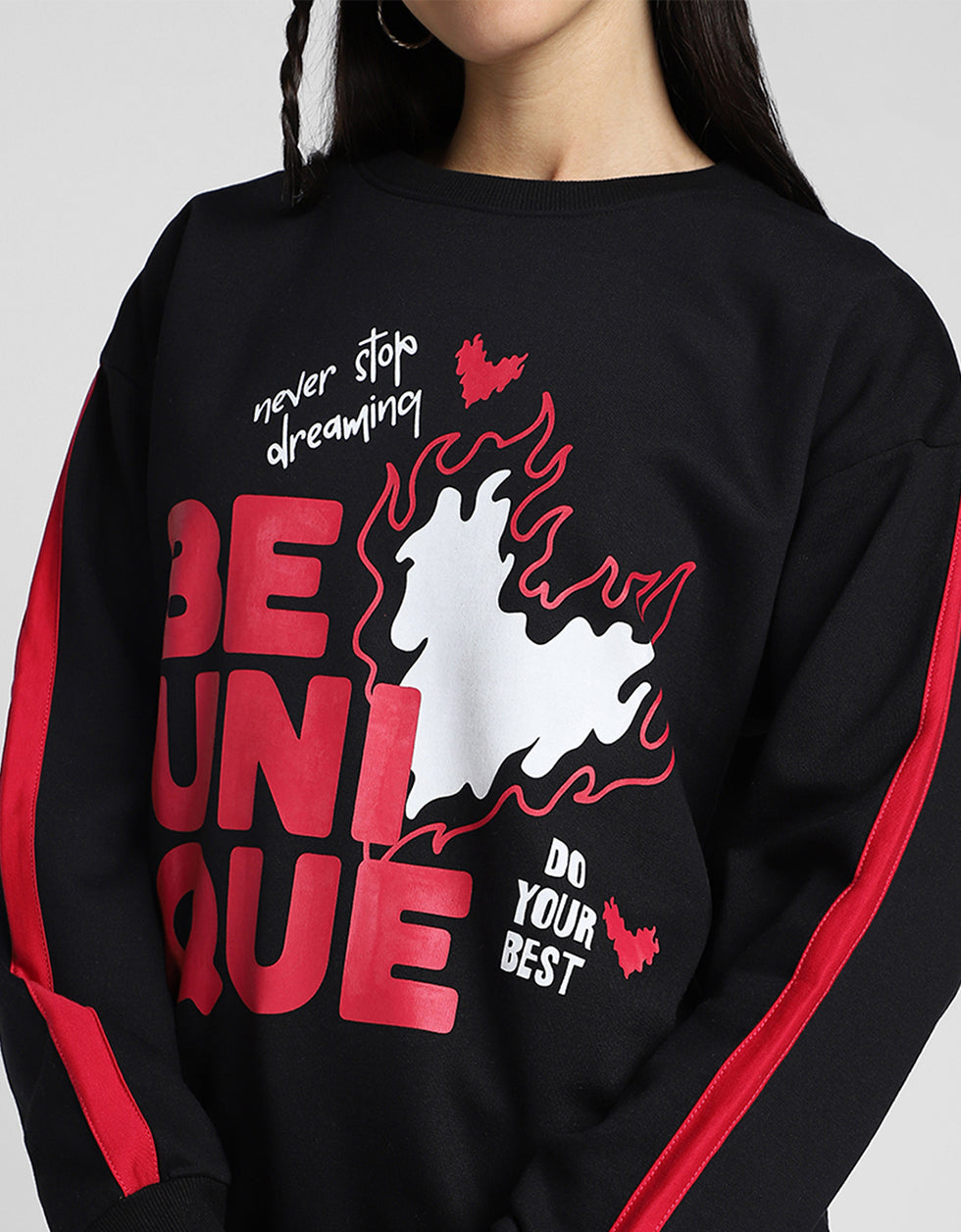 Be Unique Graphic Printed Regular Fit Black Sweatshirt