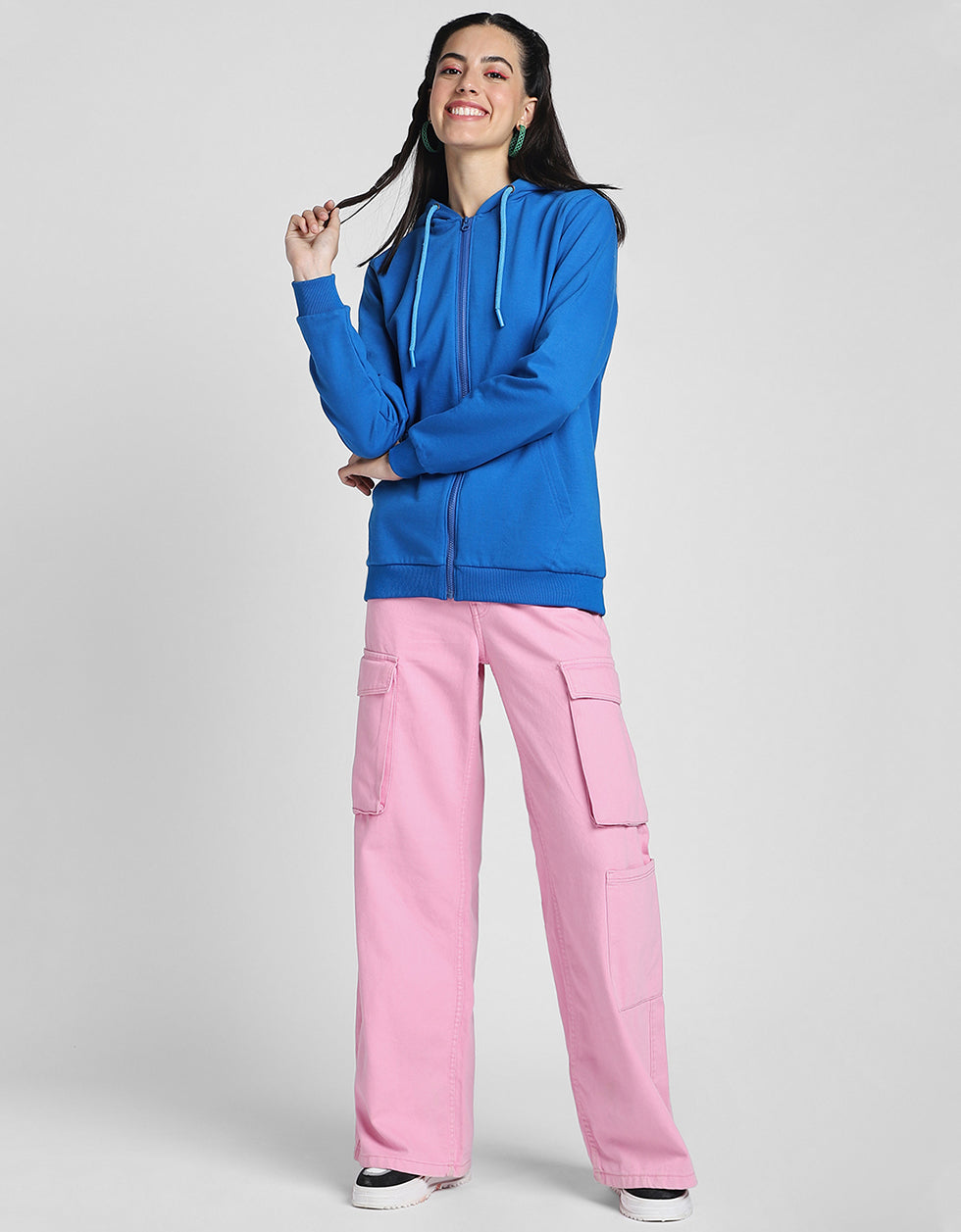 Plain Regular Fit Blue Zipper Jacket