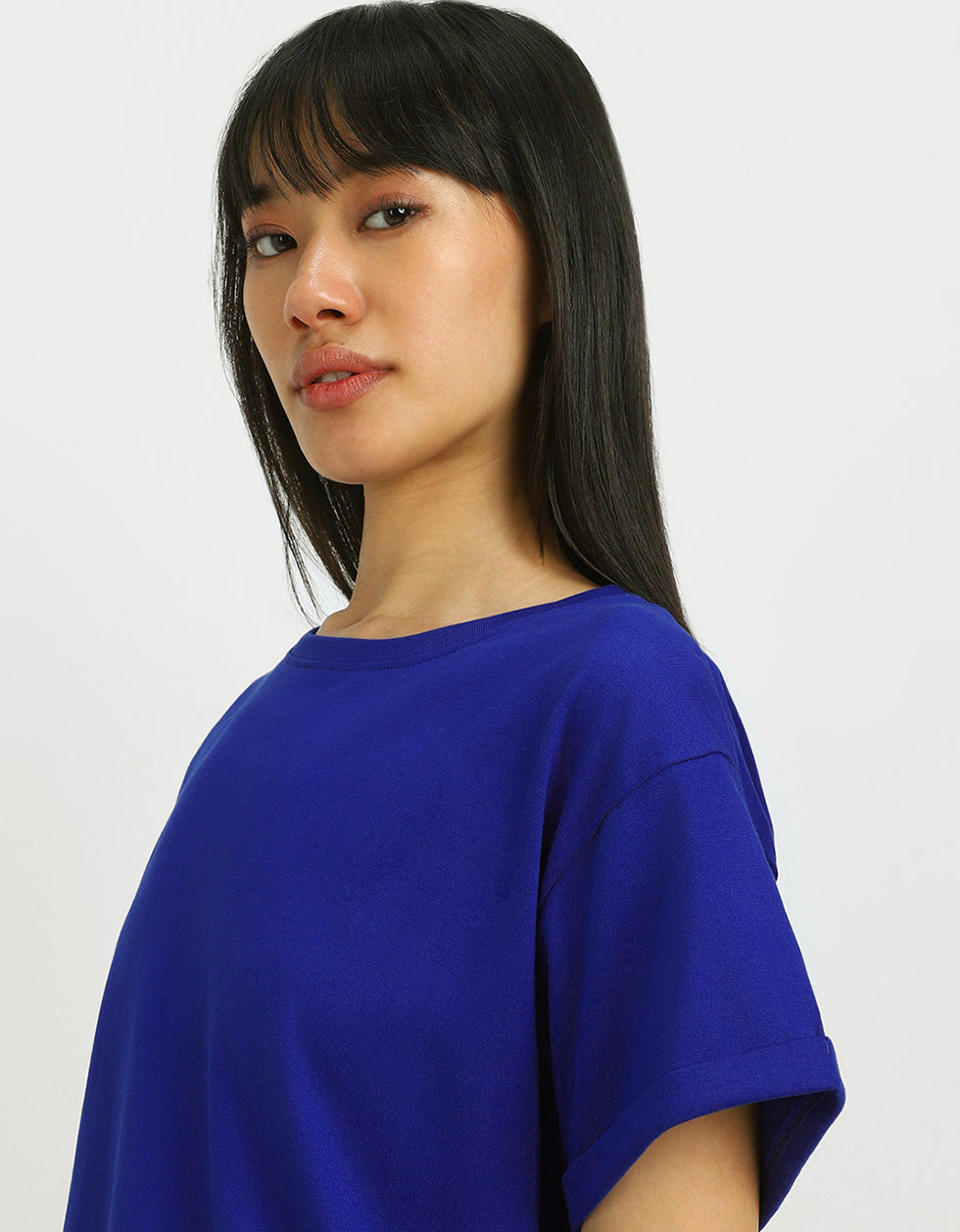 Blue Plain Boyfriend Fit T-Shirt
