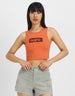 Orange Graphic Printed Round Neck Cropped Tank Top