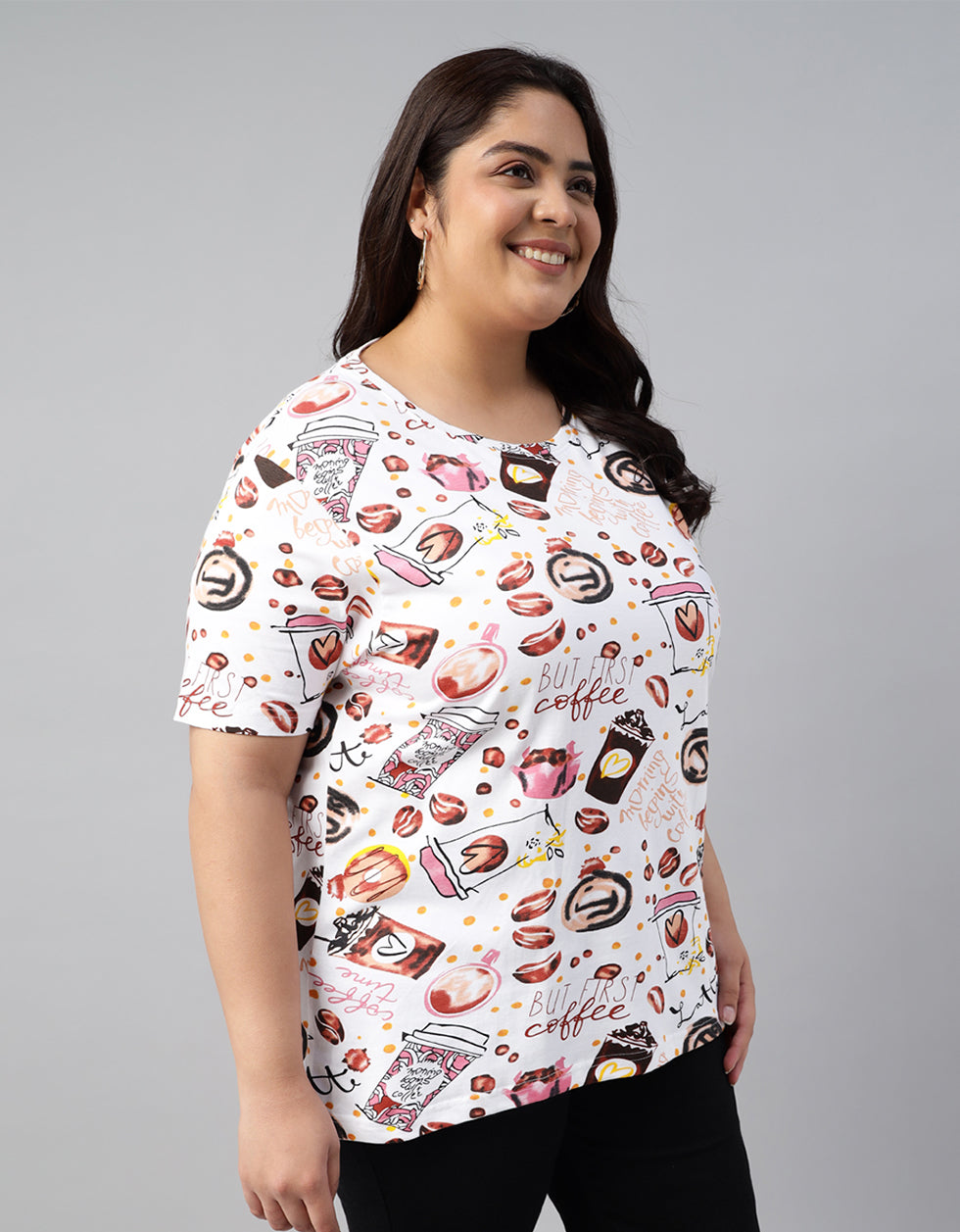 Coffee White Plus Size T-shirt