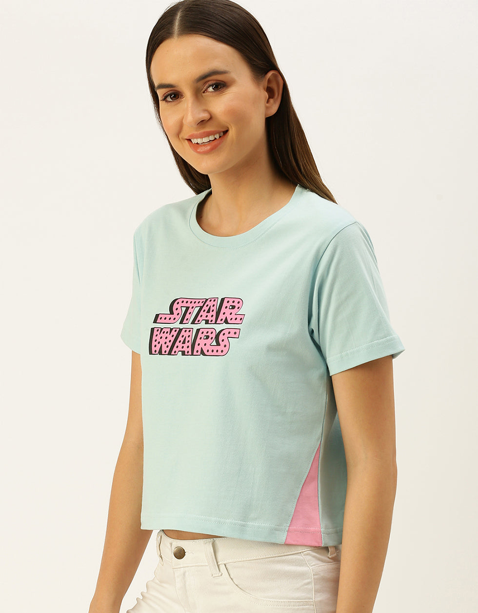 STAR WARS Blue Typography Printed Crop-Top