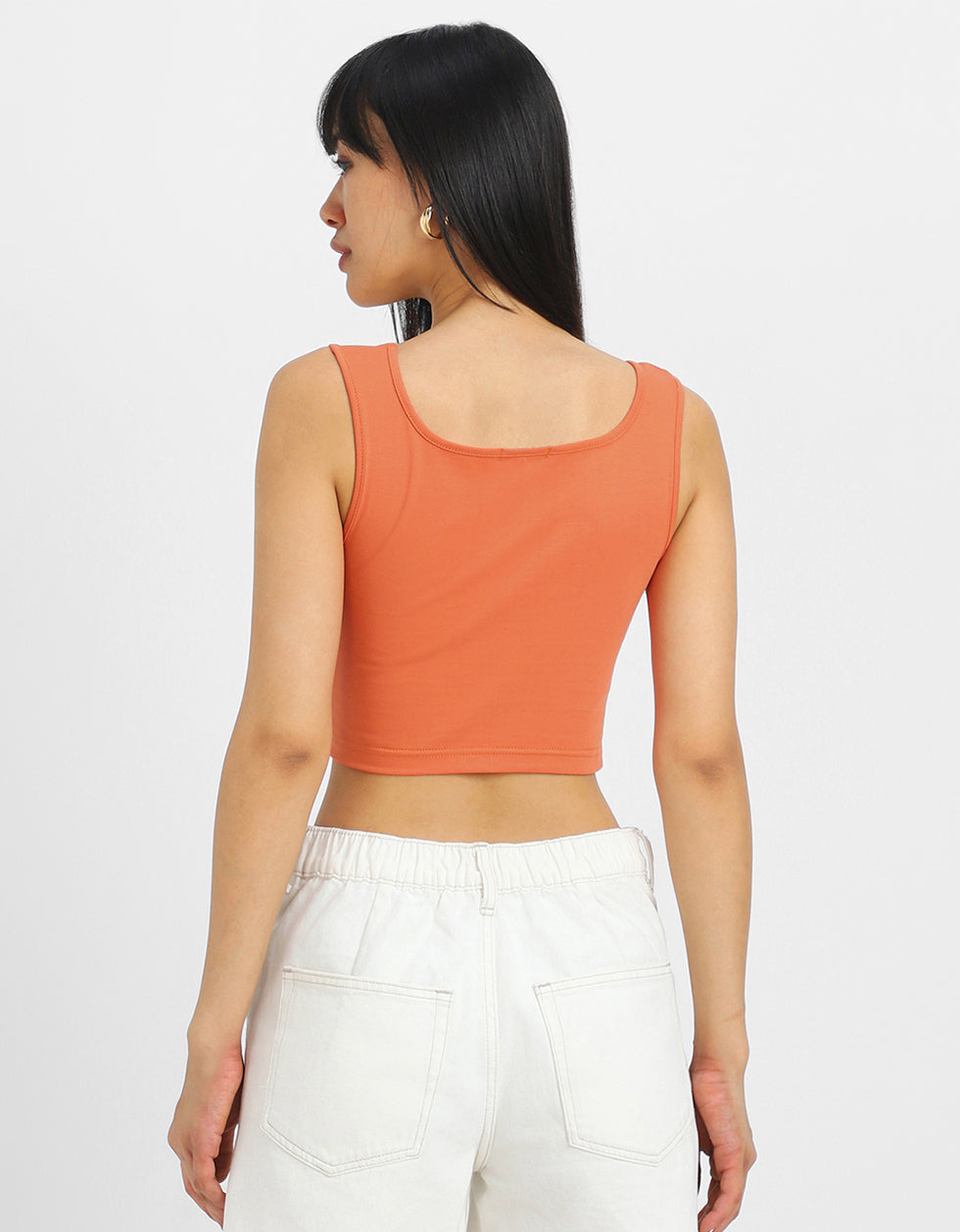 Orange Graphic Printed Square Neck Cropped Tank Top