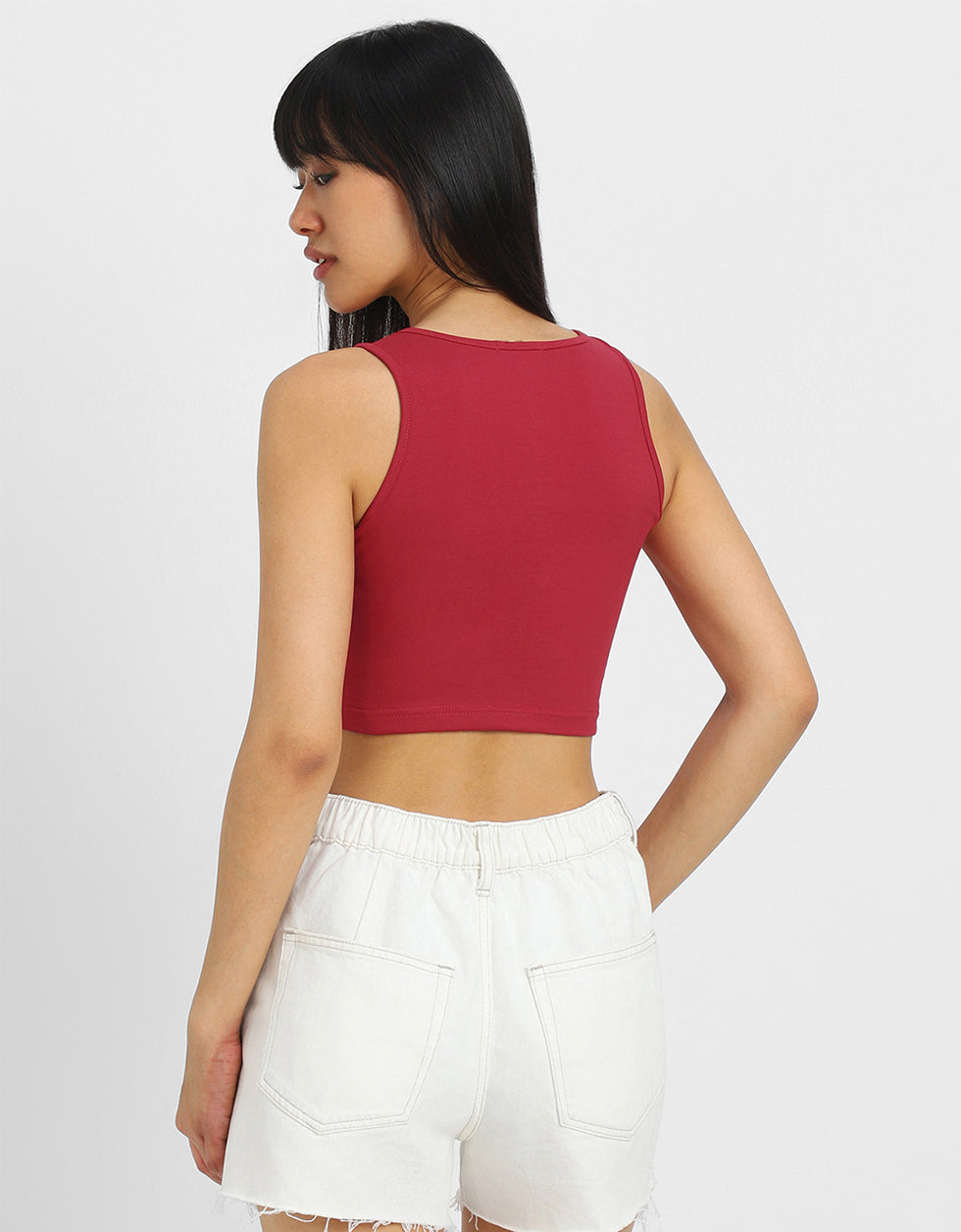 Red Graphic Printed Round Neck Cropped Tank Top