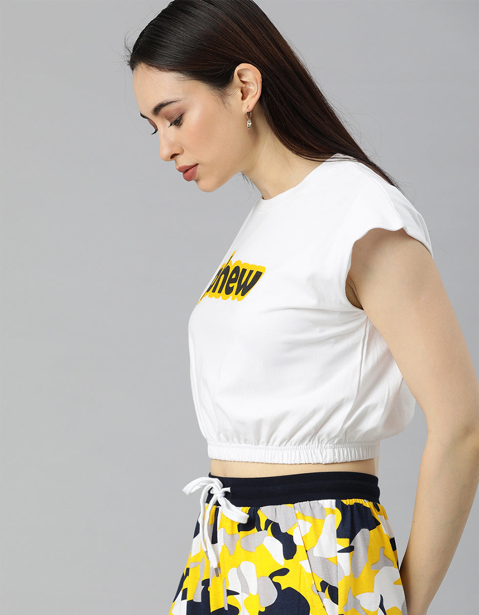 Phew White Graphic Printed Crop-Top