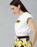 Phew White Graphic Printed Crop-Top