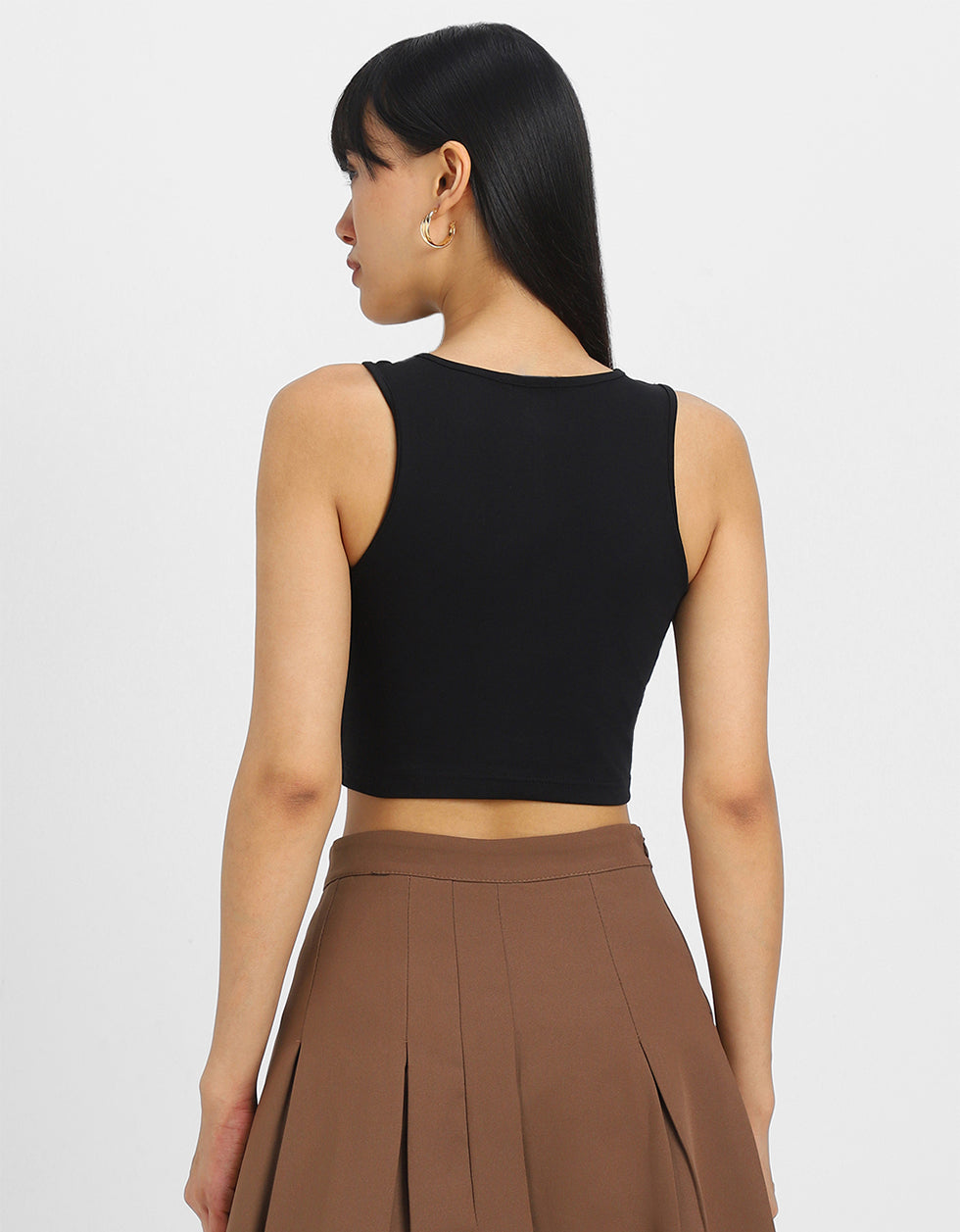 Black Graphic Printed Square Neck Cropped Tank Top