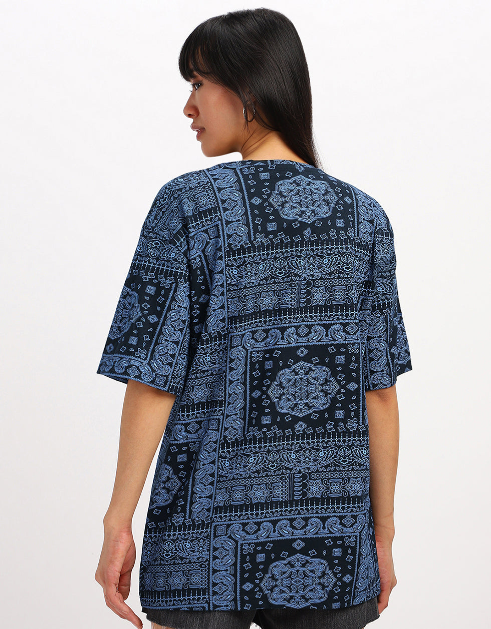 Paisley Printed Navy Oversized T-shirt