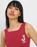 Red Graphic Printed Square Neck Cropped Tank Top