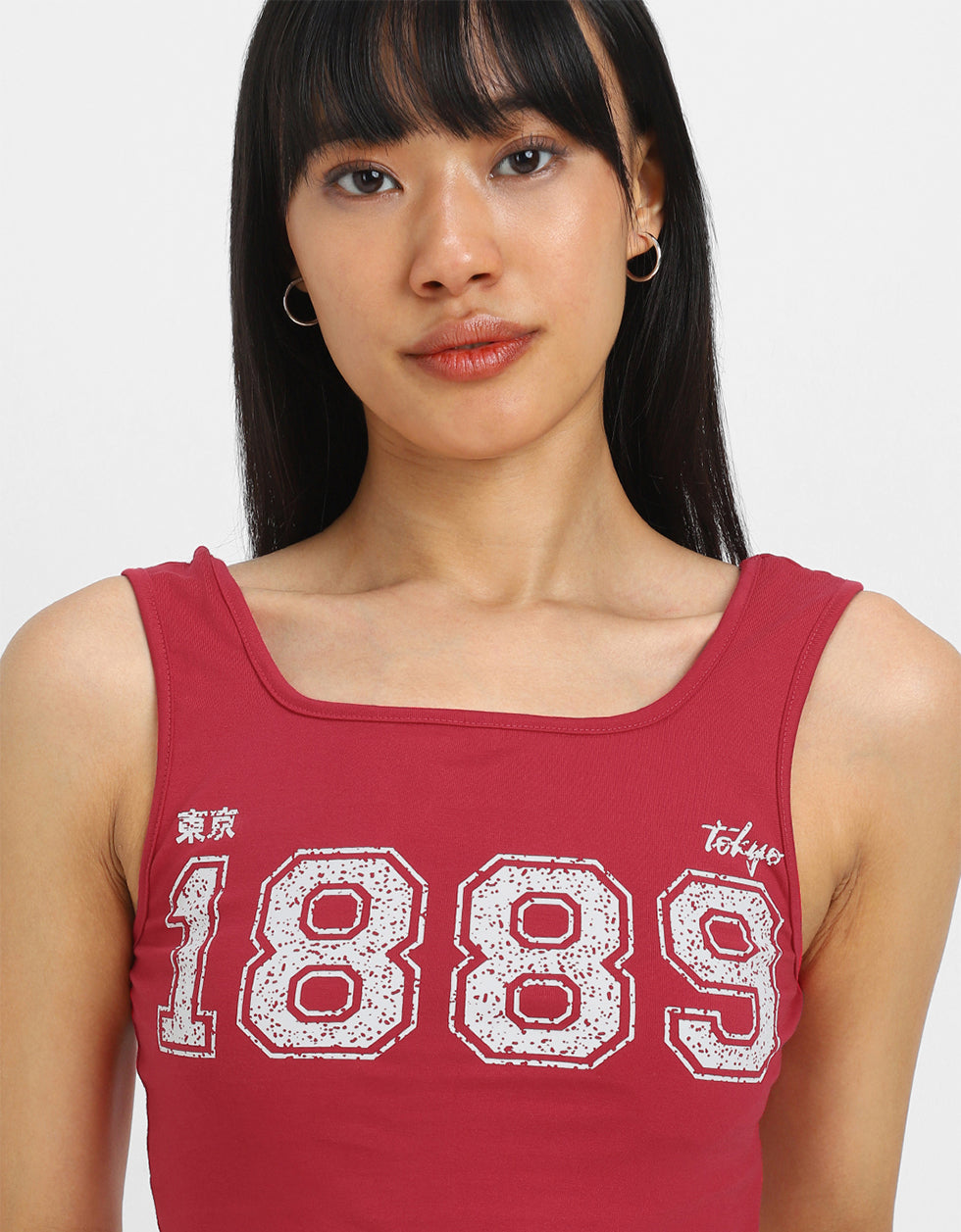 Red Graphic Printed Square Neck Cropped Tank Top