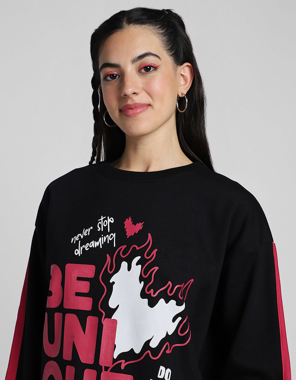 Be Unique Graphic Printed Regular Fit Black Sweatshirt