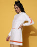No Guessing Printed Ribbed Full Sleeve Round Neck White T-shirt Dress