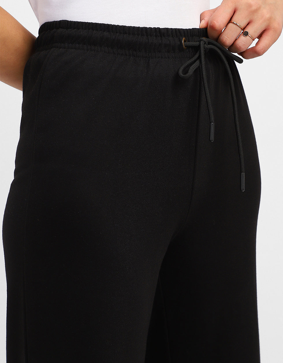 Black Plain Wide Leg Track Pant