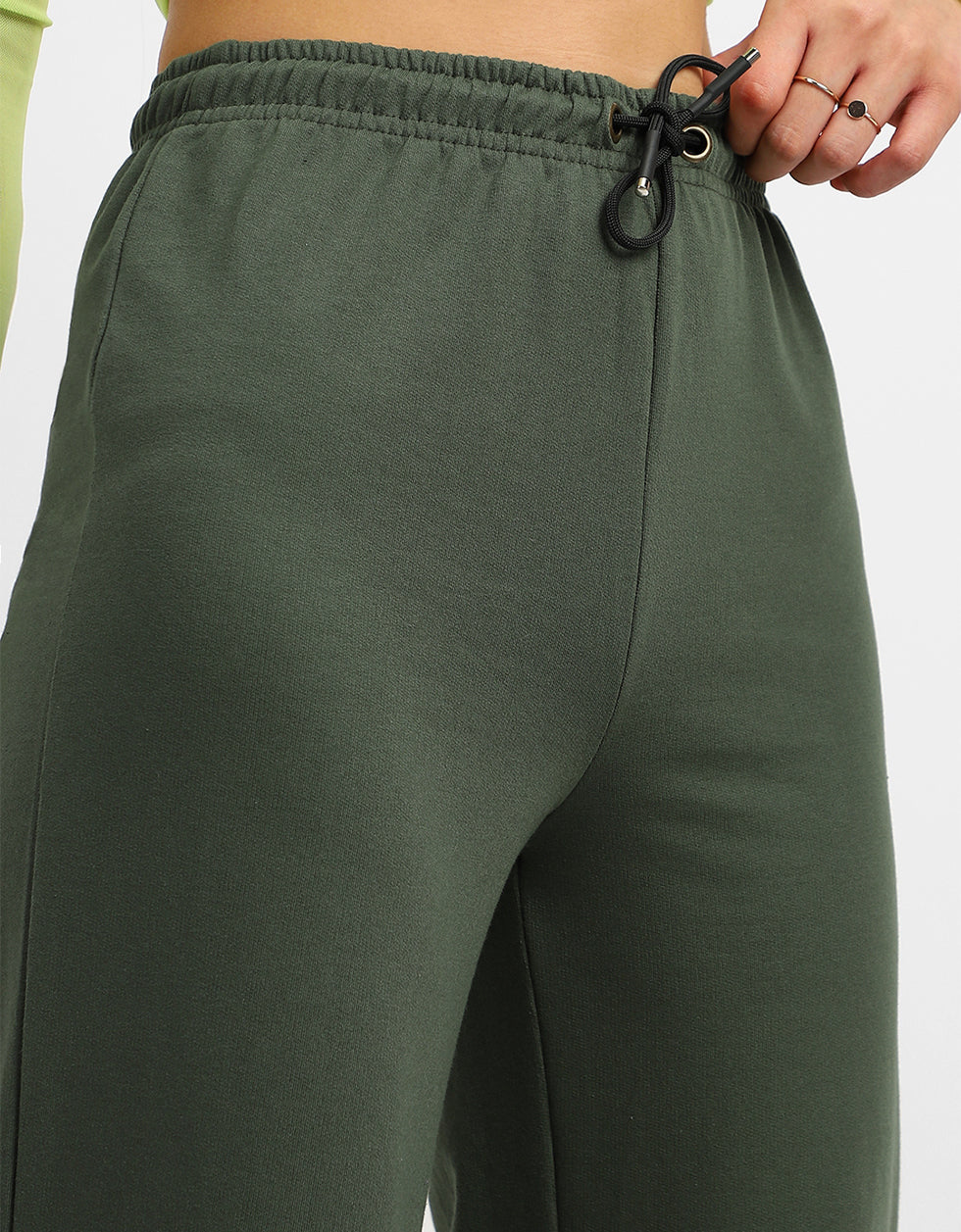 Olive Plain Wide Leg Track pant