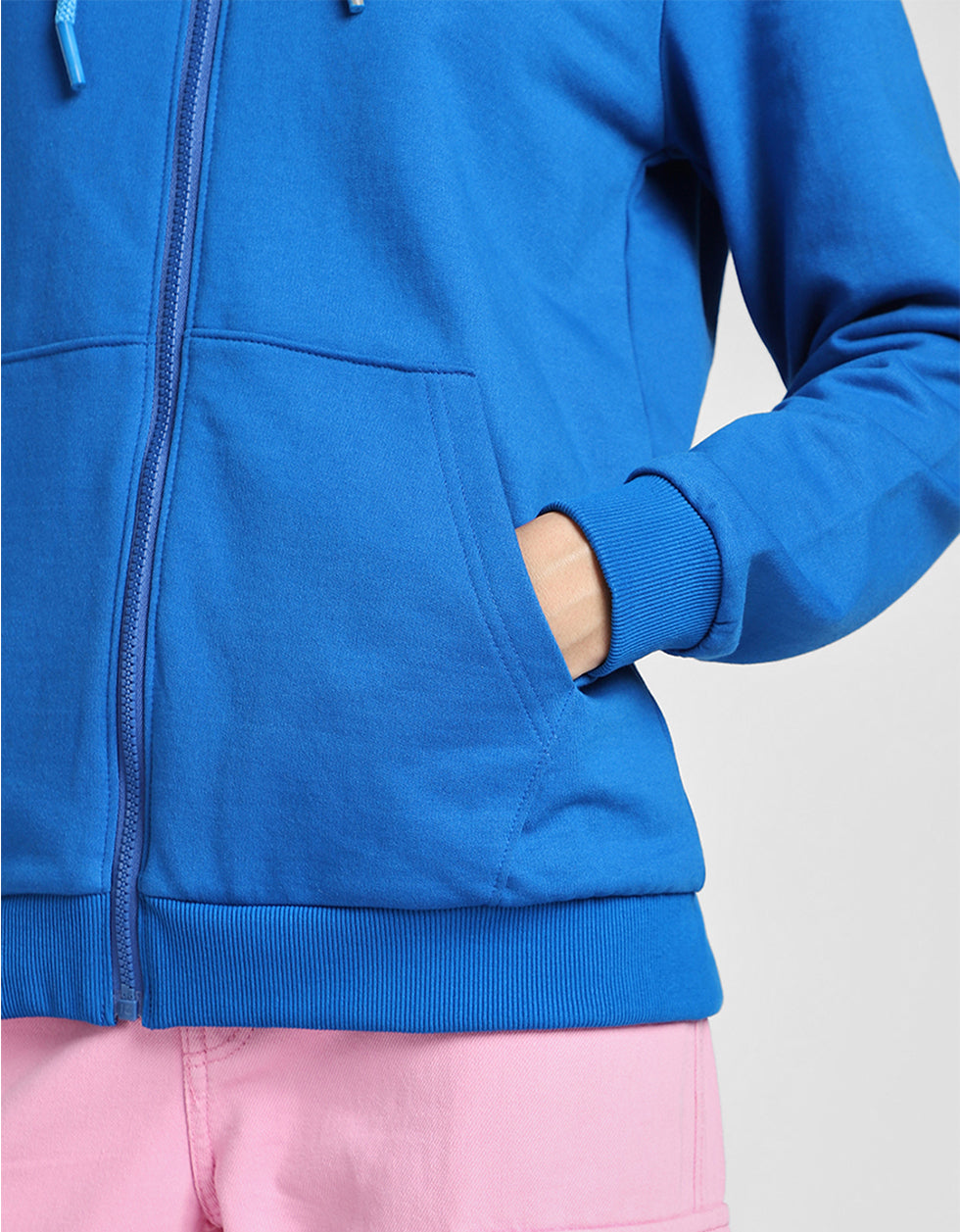 Plain Regular Fit Blue Zipper Jacket