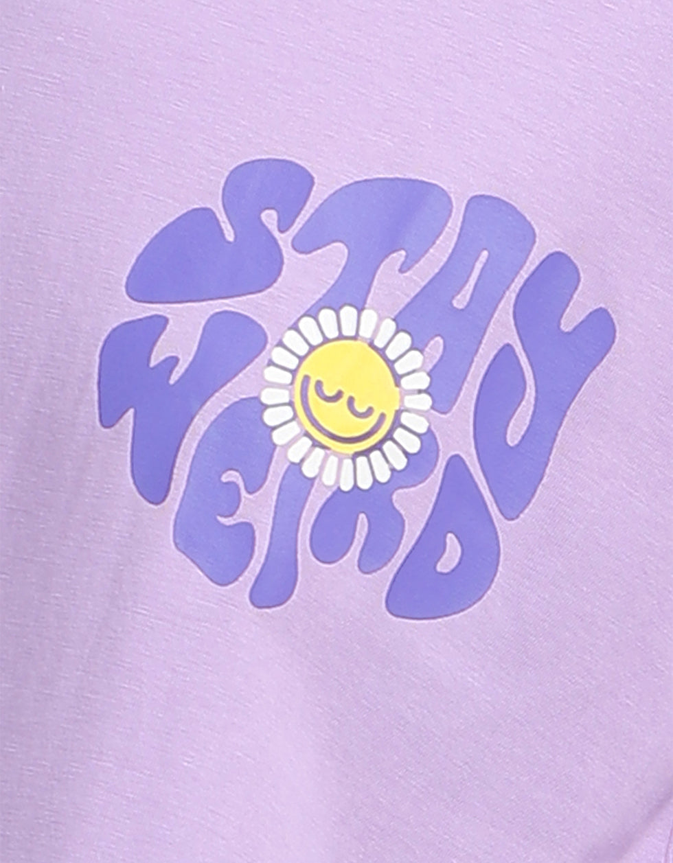 Stay Weird Graphic Printed Lilac Oversized T-Shirt