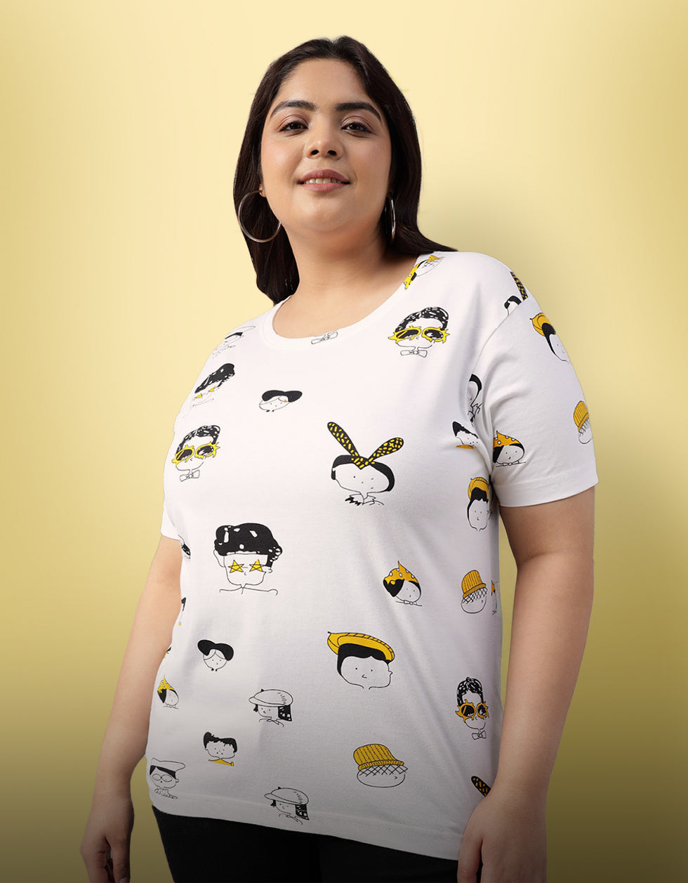 Cartoon White Plus Size Regular Fit T-shirt