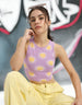 Lilac Printed Round Neck Cropped Tank Top