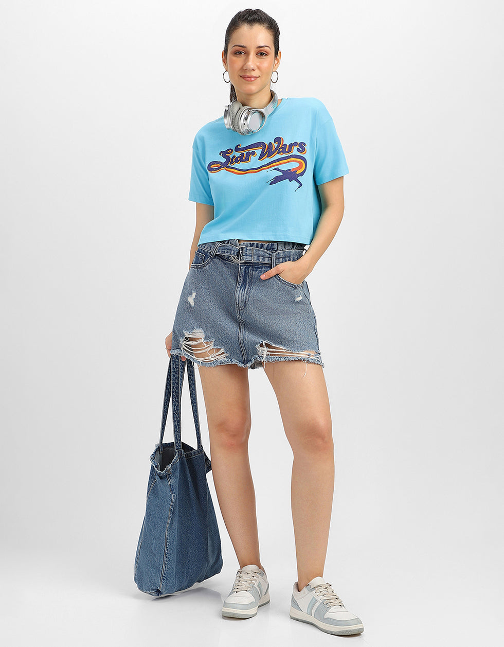 Star Wars Blue Graphic Printed Crop-Top
