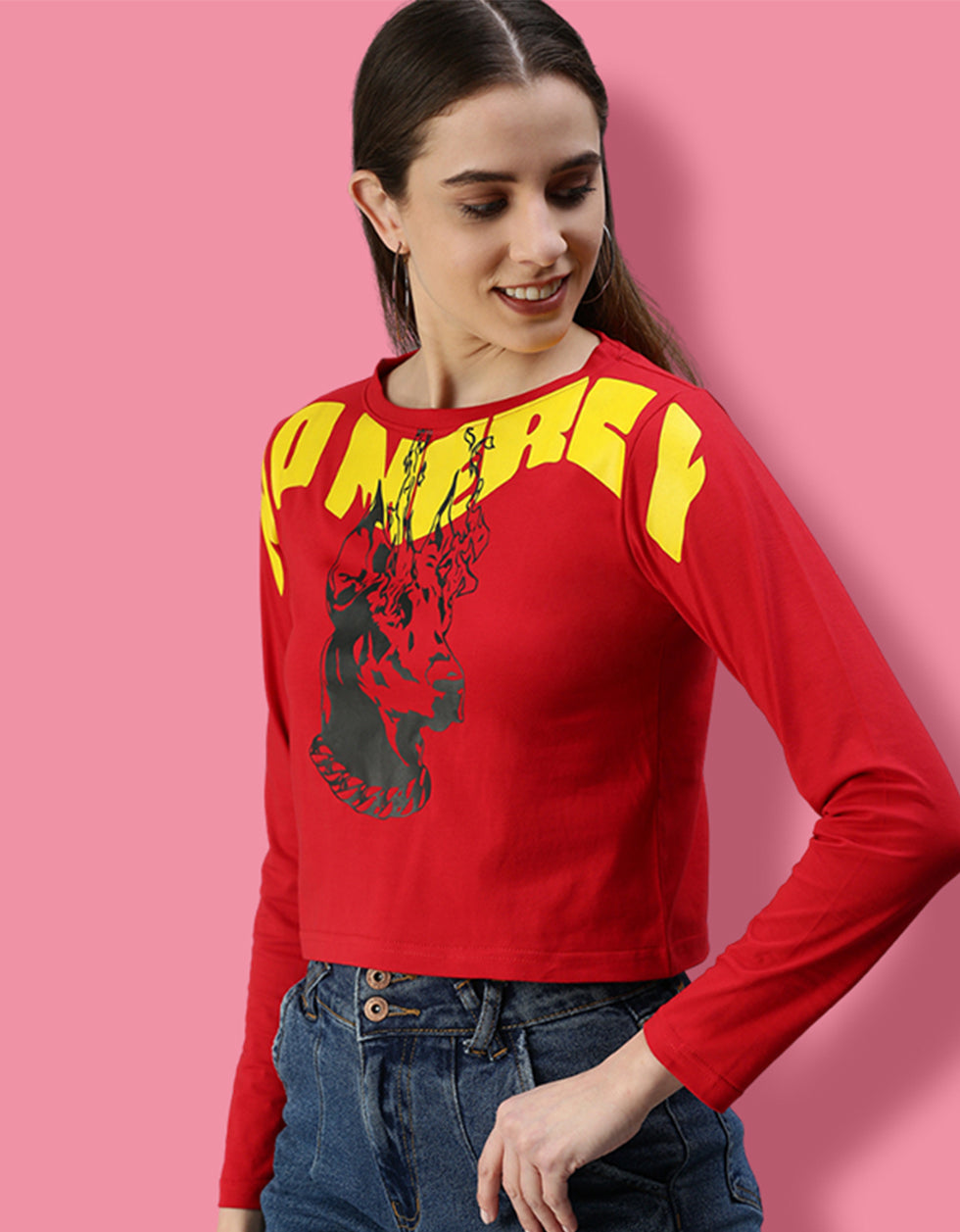 No Mercy Red Graphic Printed Crop-Top