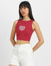 Red Graphic Printed Round Neck Cropped Tank Top