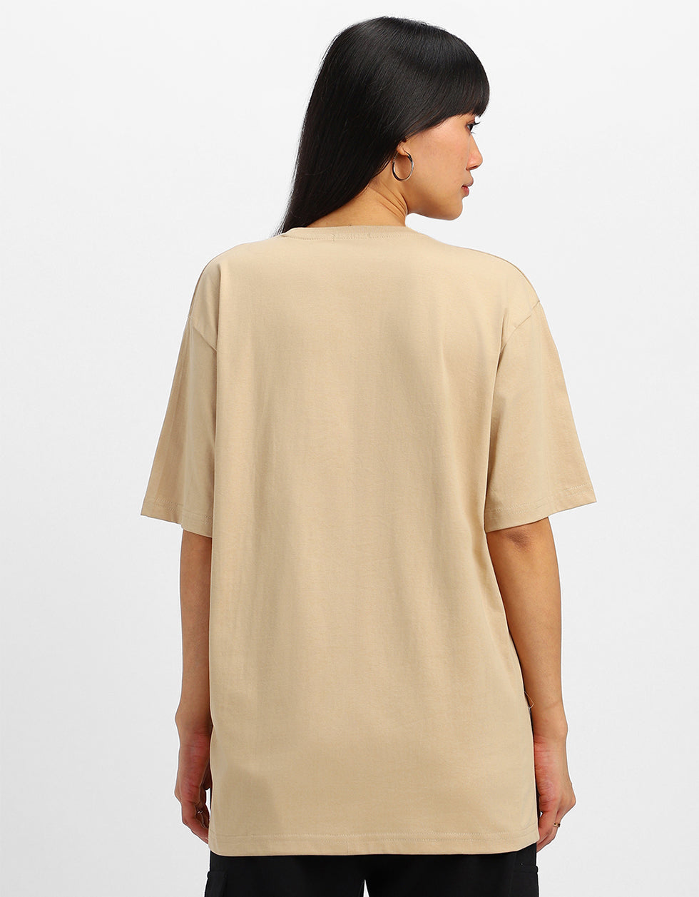 Duck Graphic Printed Beige Oversized T-Shirt