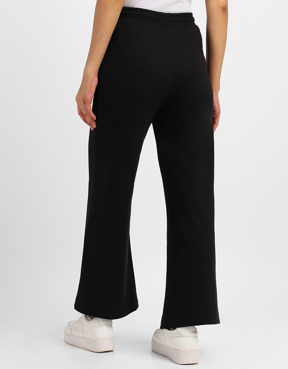 Black Plain Wide Leg Track Pant