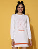 No Guessing Printed Ribbed Full Sleeve Round Neck White T-shirt Dress