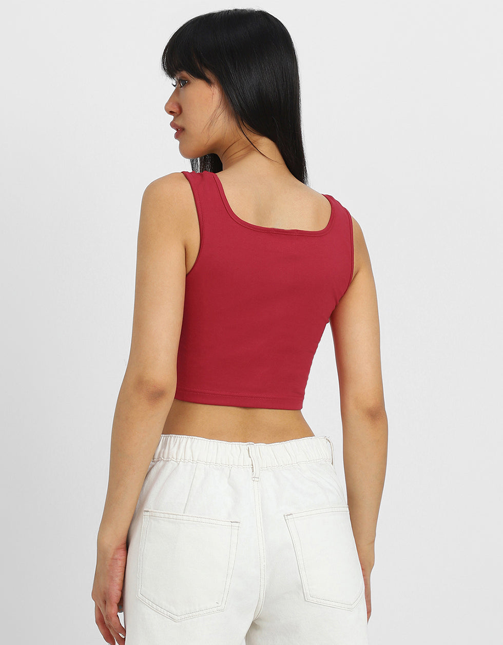 Red Graphic Printed Square Neck Cropped Tank Top