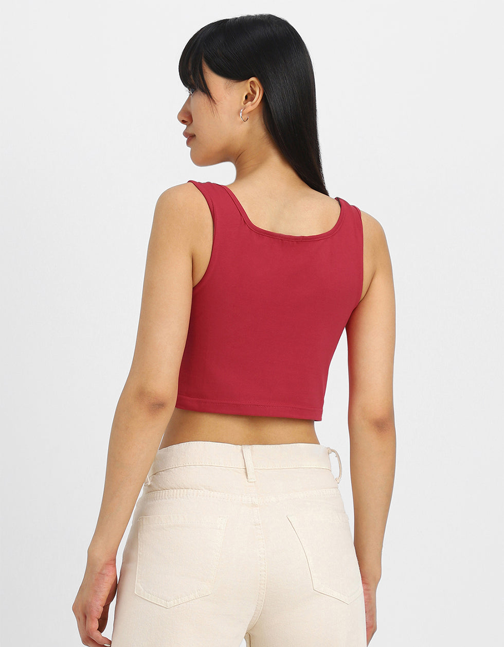 Red Graphic Printed Square Neck Cropped Tank Top