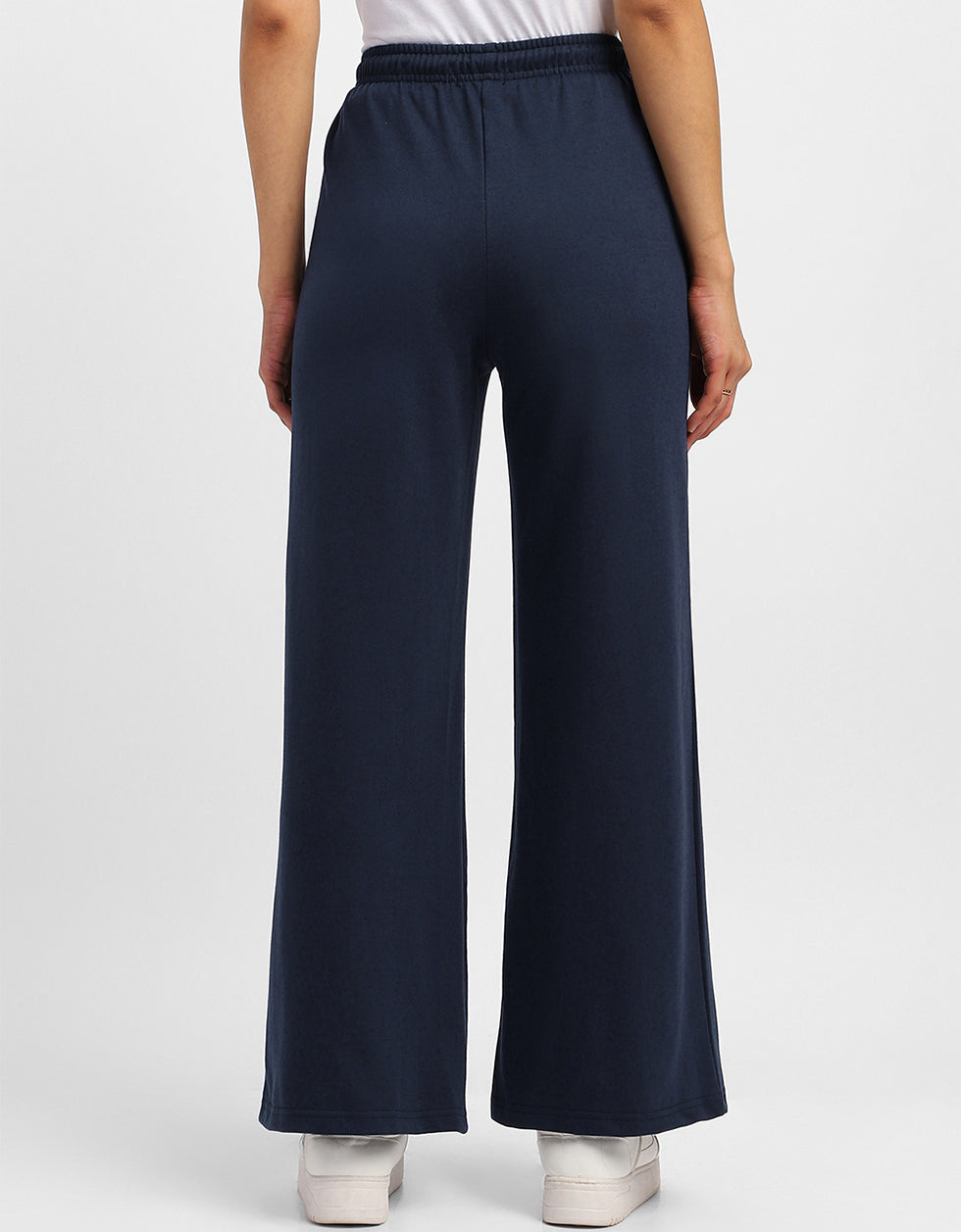 Navy Blue Plain Wide Leg Track Pant