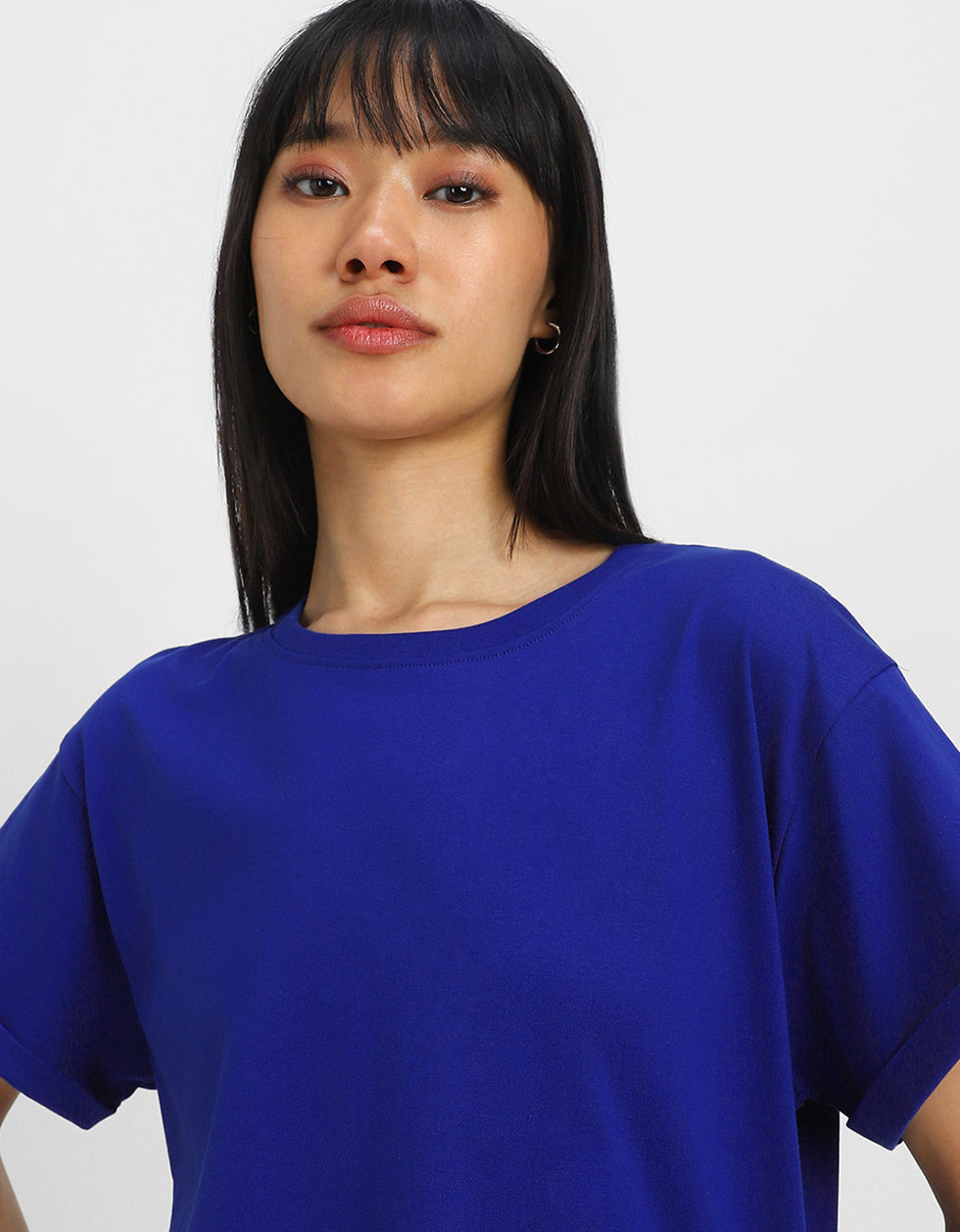 Blue Plain Boyfriend Fit T-Shirt