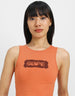 Orange Graphic Printed Round Neck Cropped Tank Top