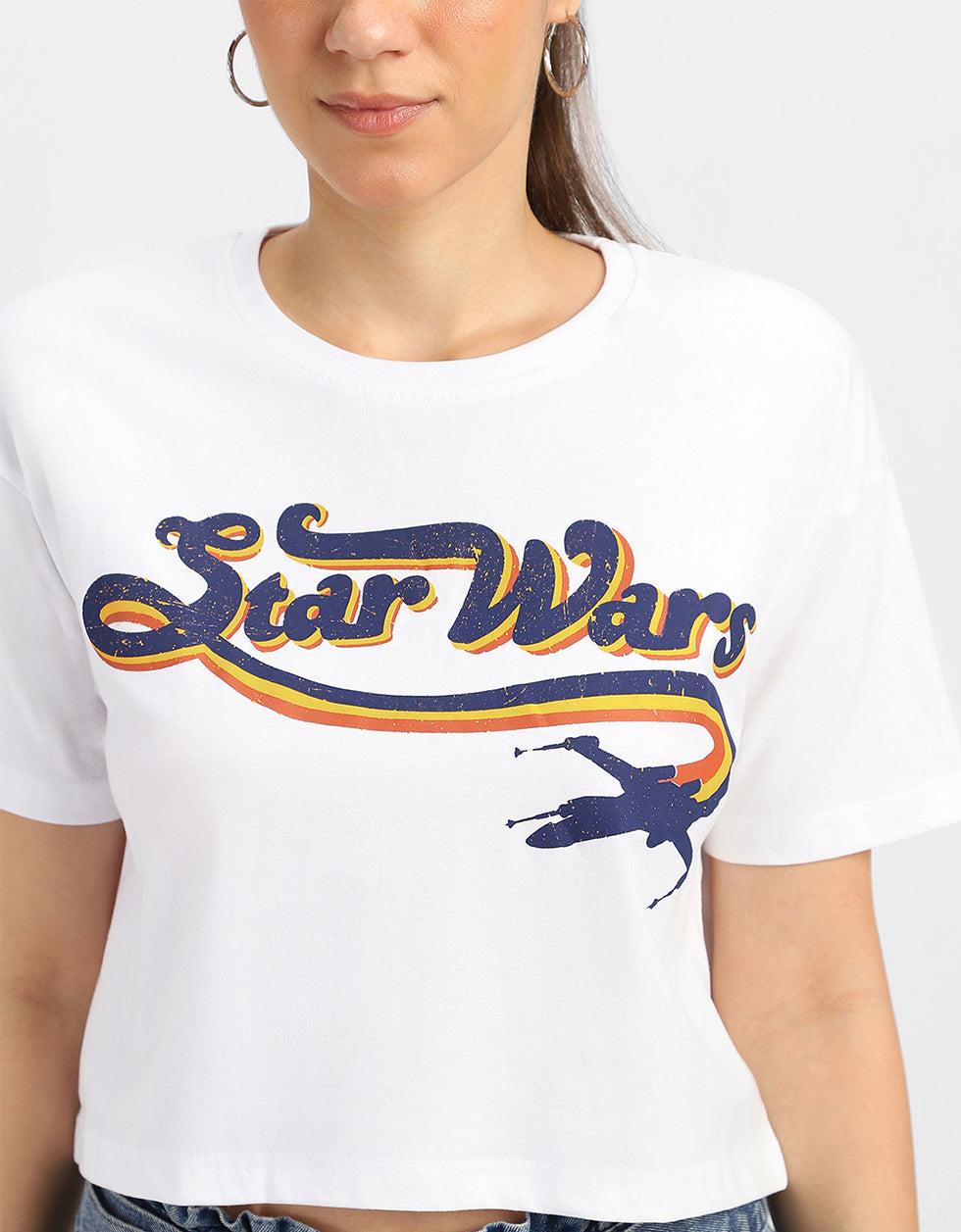 Star Wars White Graphic Printed Crop-Top