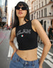 Black Graphic Printed Round Neck Cropped Tank Top