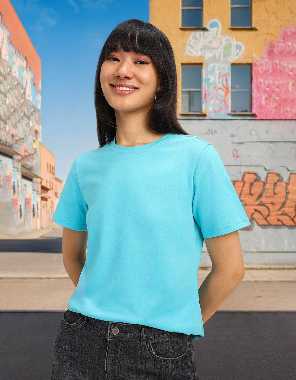 Blue Plain Regular Fit T-Shirt